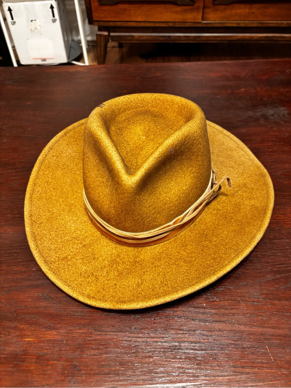 Wyeth Classic Tan Brown Wool Fedora Western Hat Brown Leather Knotted Band OS
